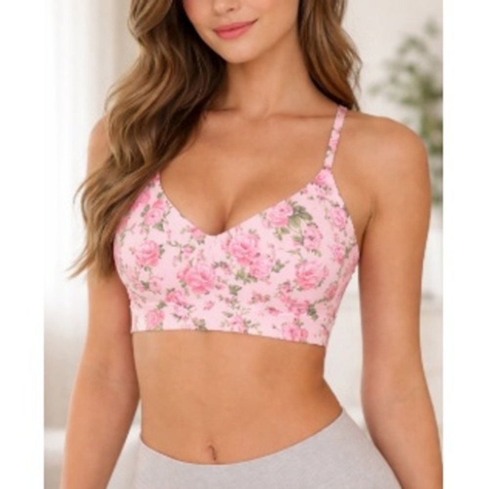 Loveshackfancy X Bandier Women's Pink Peony Garden Sports Bra‎ Size S NWOT